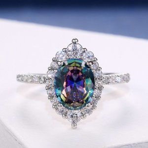 🎁 Noble Vintage Pure Colorful Zircon Silver Elegant Rings for Women, PD272